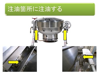 回転釜可動部への注油。その２